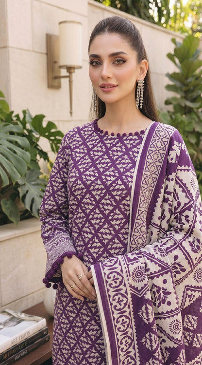 D# 11134 PURPLE 3 PCS Unstitched Lawn