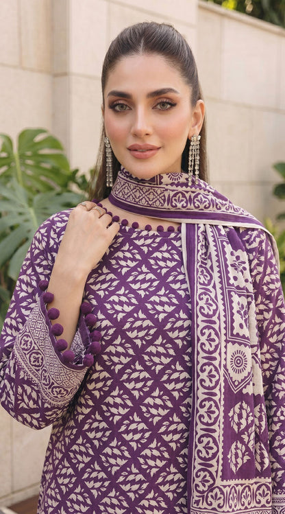 D# 11134 PURPLE 3 PCS Unstitched Lawn