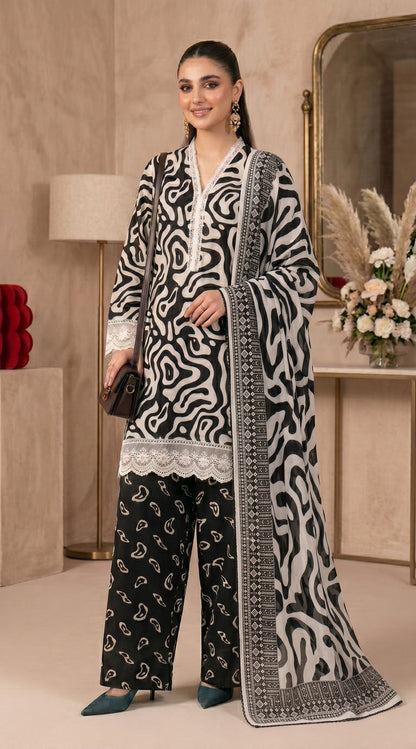 D# 11138 Black 3 PCS Unstitched Lawn