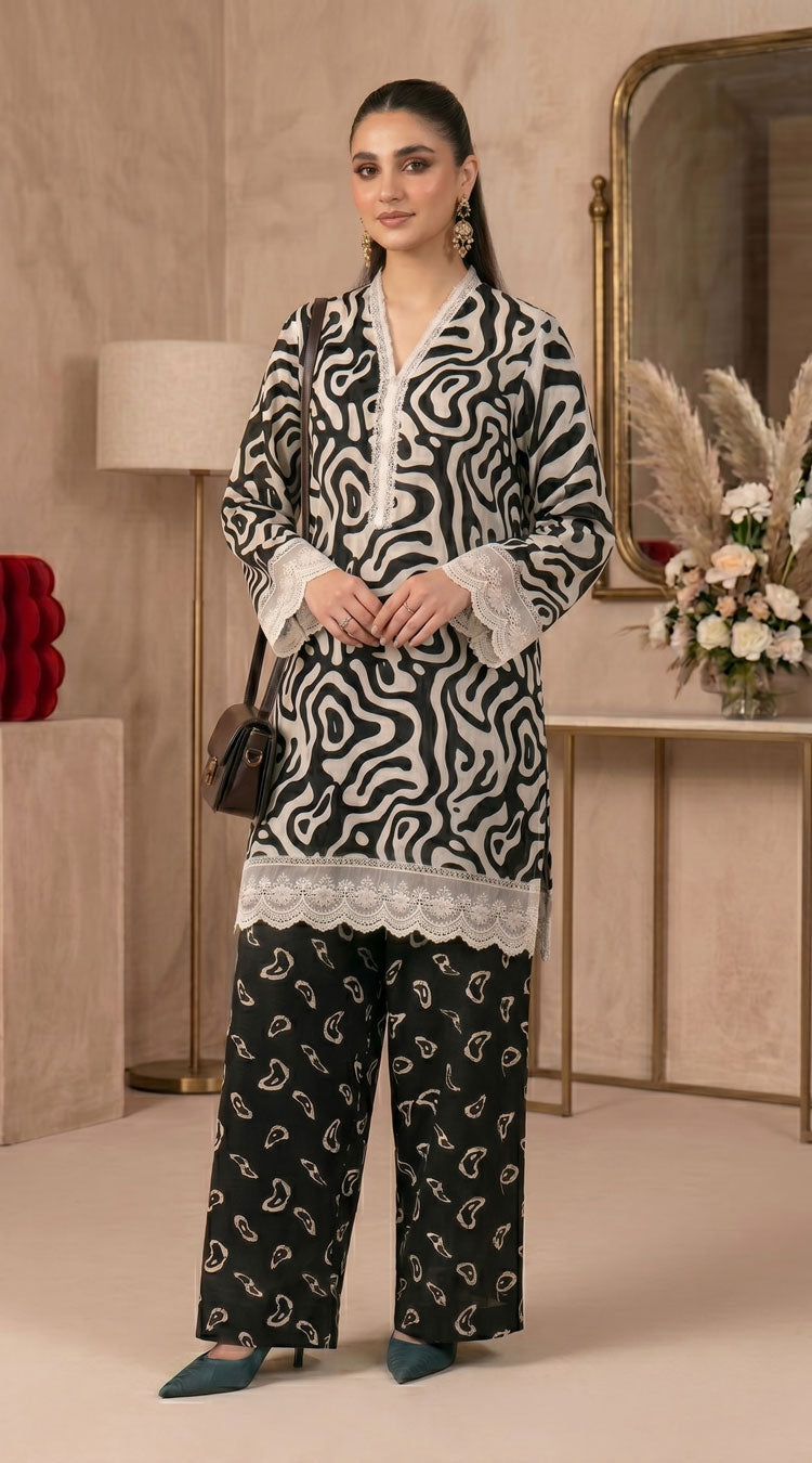 D# 11138 Black 3 PCS Unstitched Lawn