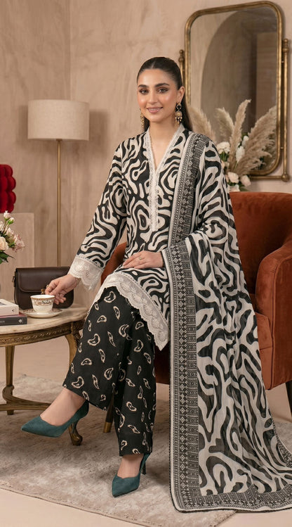 D# 11138 Black 3 PCS Unstitched Lawn