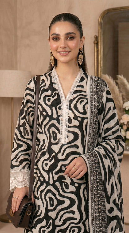 D# 11138 Black 3 PCS Unstitched Lawn