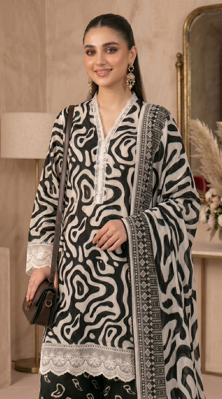 D# 11138 Black 3 PCS Unstitched Lawn