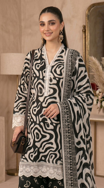 D# 11138 Black 3 PCS Unstitched Lawn
