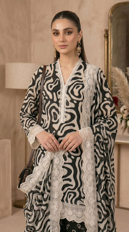 D# 11138 Black 3 PCS Unstitched Lawn