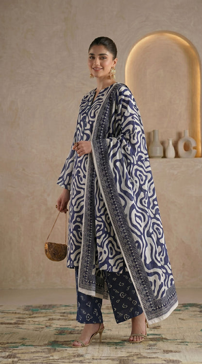 D# 11138 Blue 3 PCS Unstitched Lawn