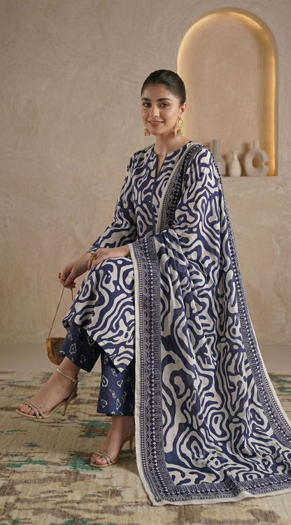 D# 11138 Blue 3 PCS Unstitched Lawn