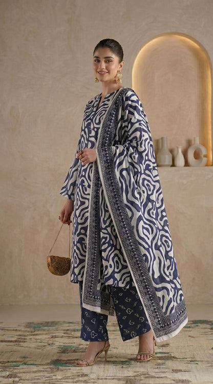 D# 11138 Blue 3 PCS Unstitched Lawn