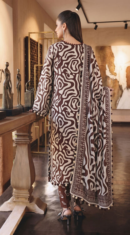 D# 11138 Brown 3 PCS Unstitched Lawn