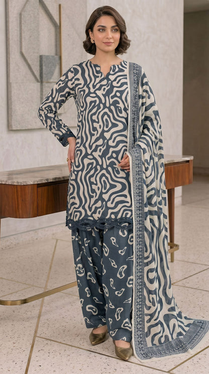 D# 11138 Grey 3 PCS Unstitched Lawn