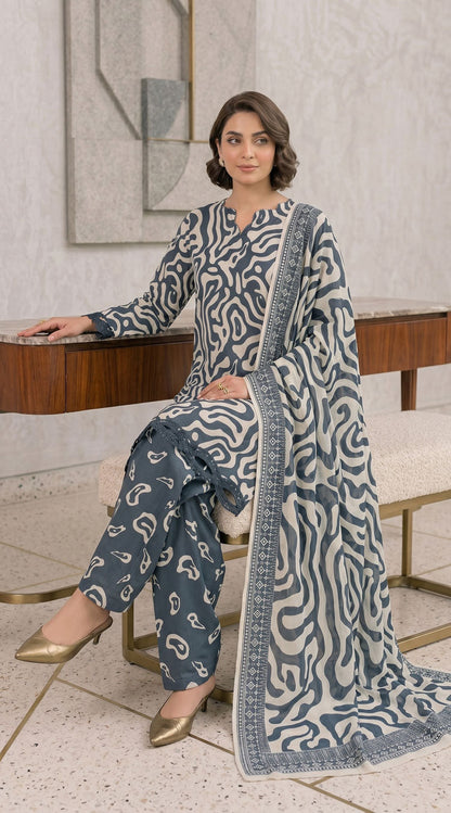 D# 11138 Grey 3 PCS Unstitched Lawn