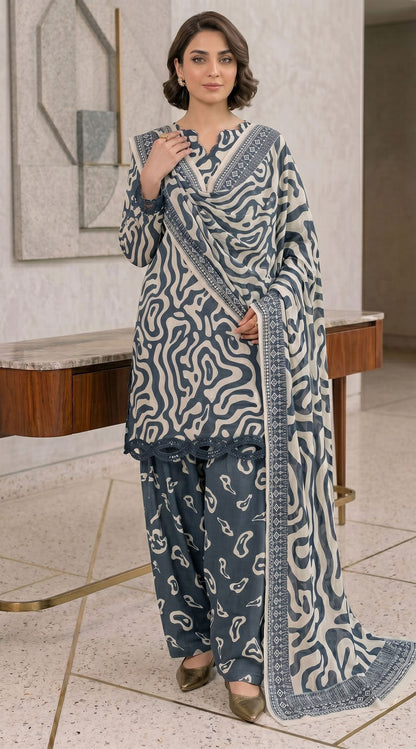 D# 11138 Grey 3 PCS Unstitched Lawn