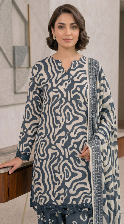 D# 11138 Grey 3 PCS Unstitched Lawn