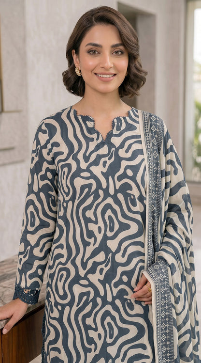 D# 11138 Grey 3 PCS Unstitched Lawn