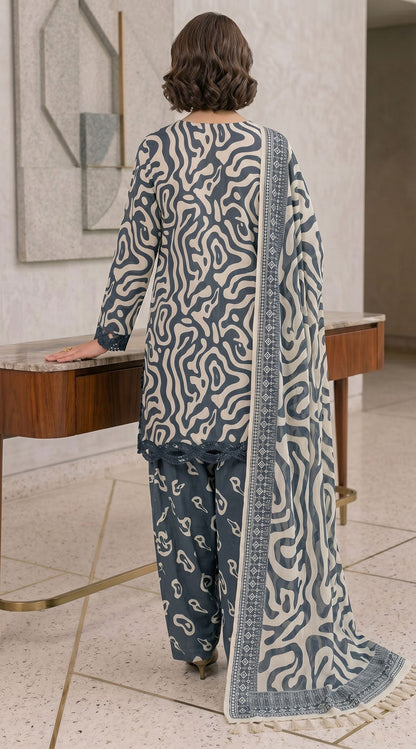 D# 11138 Grey 3 PCS Unstitched Lawn