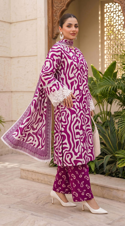 D# 11138 Majanta 3 PCS Unstitched Lawn