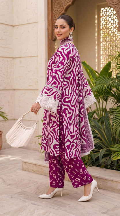 D# 11138 Majanta 3 PCS Unstitched Lawn