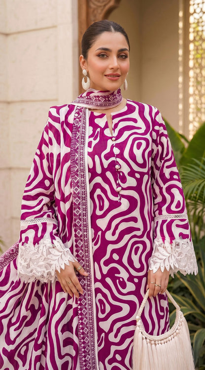 D# 11138 Majanta 3 PCS Unstitched Lawn
