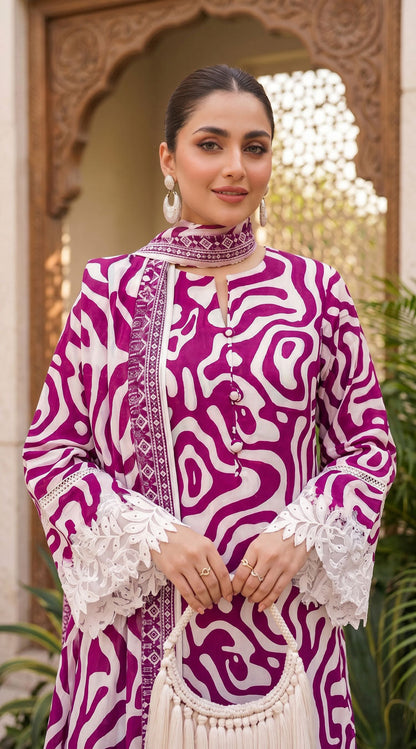 D# 11138 Majanta 3 PCS Unstitched Lawn