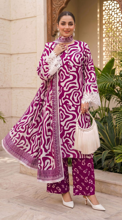 D# 11138 Majanta 3 PCS Unstitched Lawn