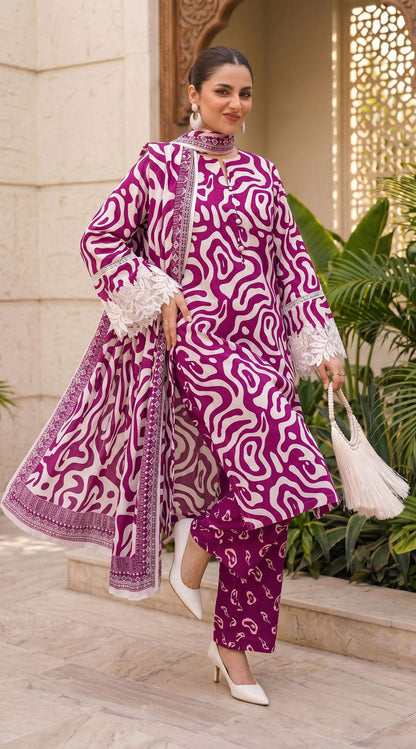 D# 11138 Majanta 3 PCS Unstitched Lawn