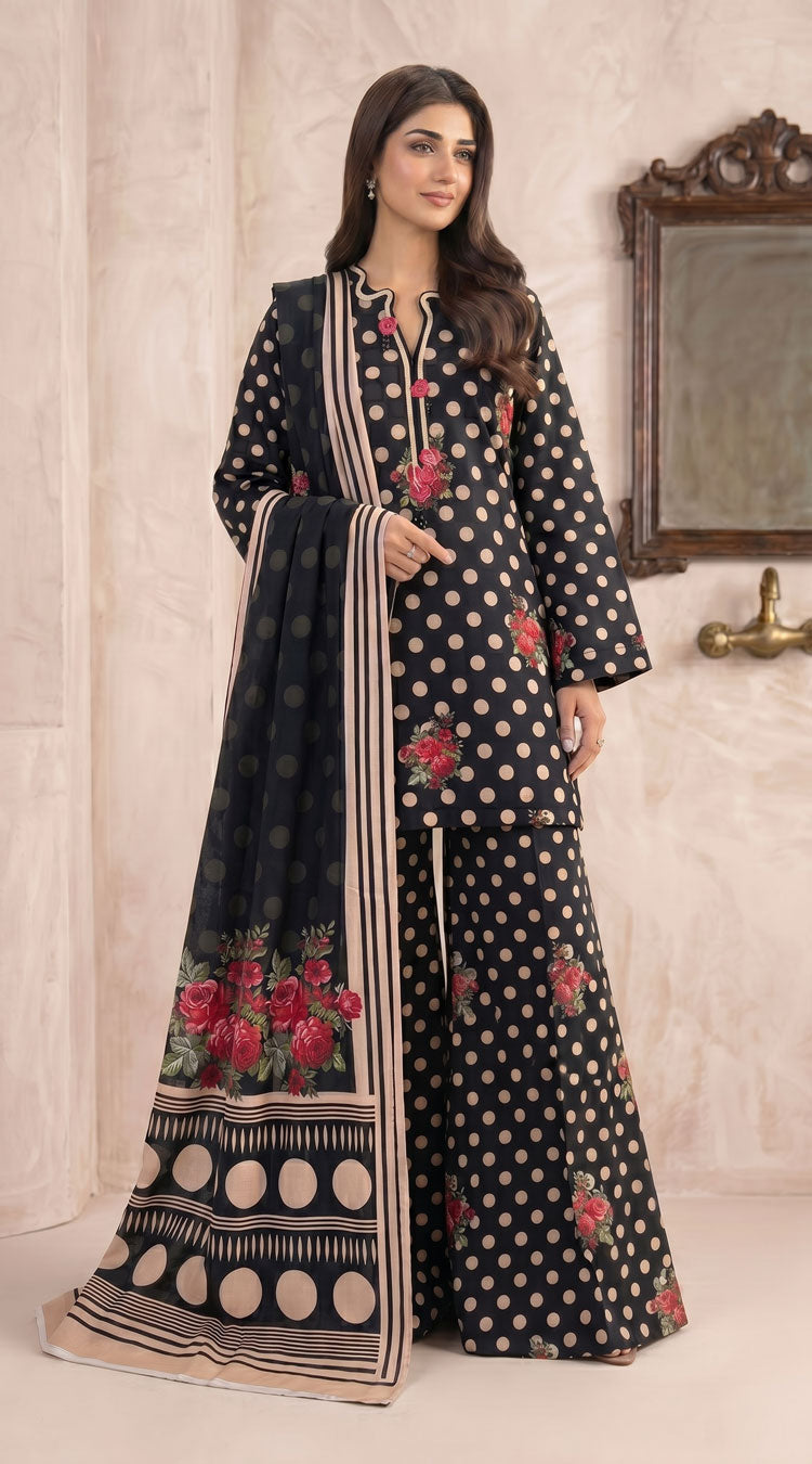 D# 11139 Black 3 PCS Unstitched Lawn