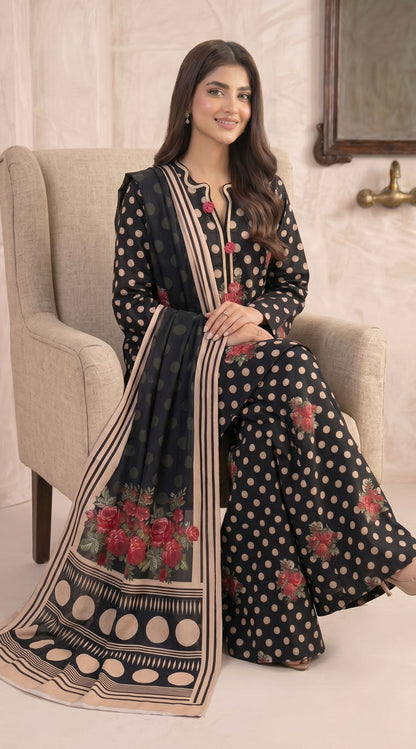 D# 11139 Black 3 PCS Unstitched Lawn