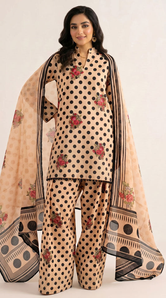 D# 11139 Skin & Black 3 PCS Unstitched Lawn