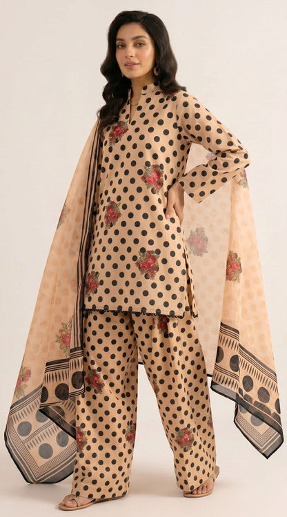D# 11139 Skin & Black 3 PCS Unstitched Lawn