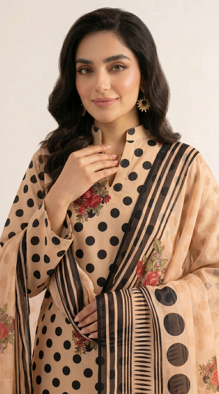 D# 11139 Skin & Black 3 PCS Unstitched Lawn