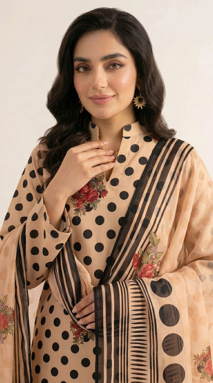 D# 11139 Skin & Black 3 PCS Unstitched Lawn