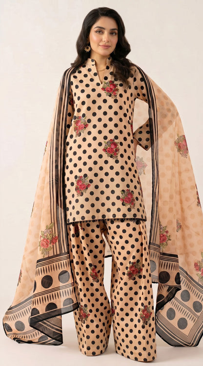 D# 11139 Skin & Black 3 PCS Unstitched Lawn