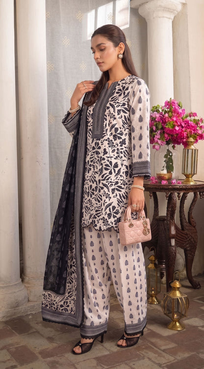 D# 11167 Black & White 3 PCS Unstitched Lawn