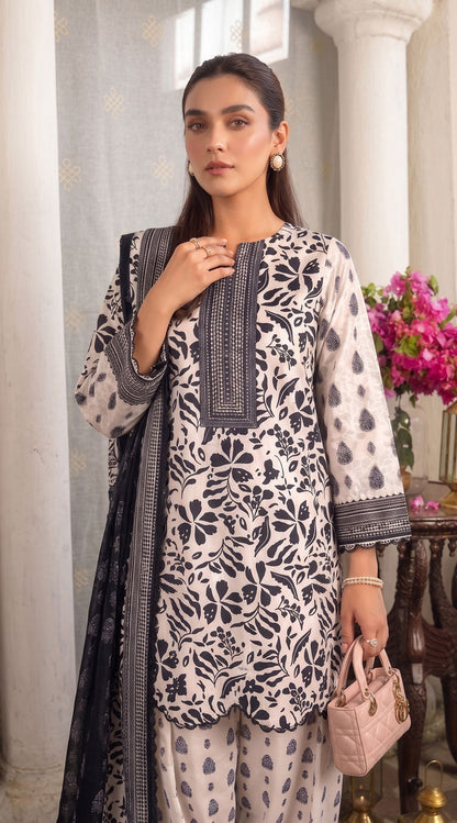D# 11167 Black & White 3 PCS Unstitched Lawn