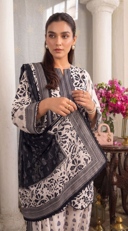 D# 11167 Black & White 3 PCS Unstitched Lawn
