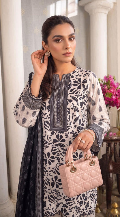 D# 11167 Black & White 3 PCS Unstitched Lawn