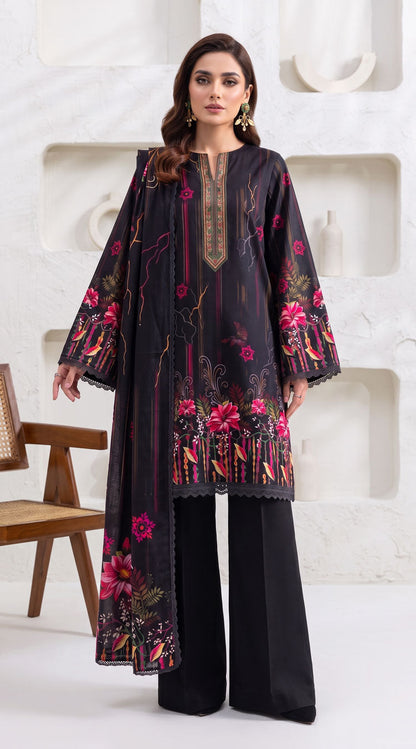 D# 11168 Black 3 PCS Unstitched Lawn