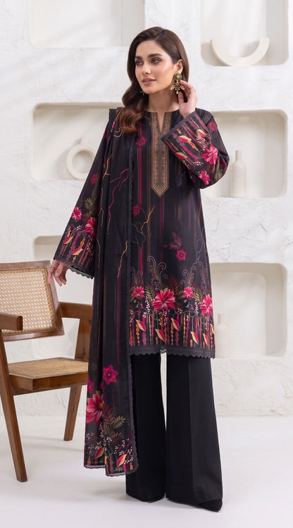 D# 11168 Black 3 PCS Unstitched Lawn