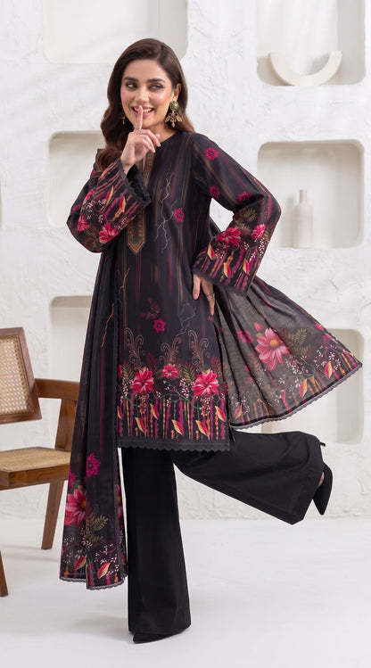 D# 11168 Black 3 PCS Unstitched Lawn