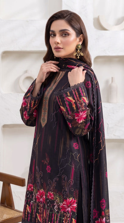 D# 11168 Black 3 PCS Unstitched Lawn