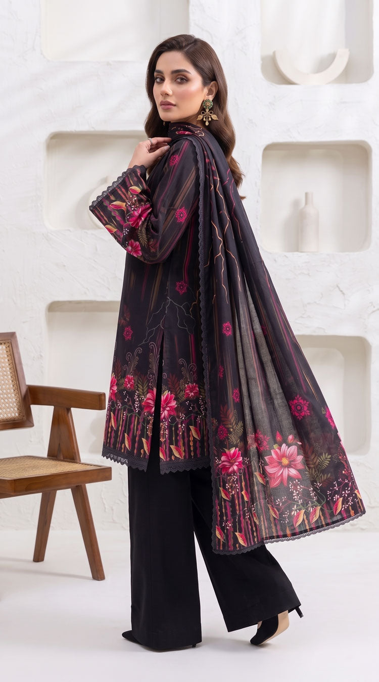D# 11168 Black 3 PCS Unstitched Lawn