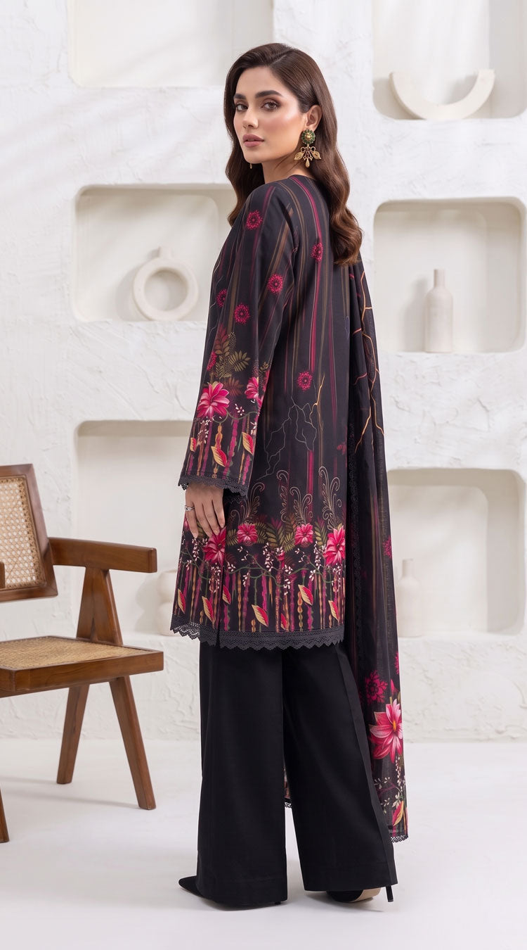 D# 11168 Black 3 PCS Unstitched Lawn
