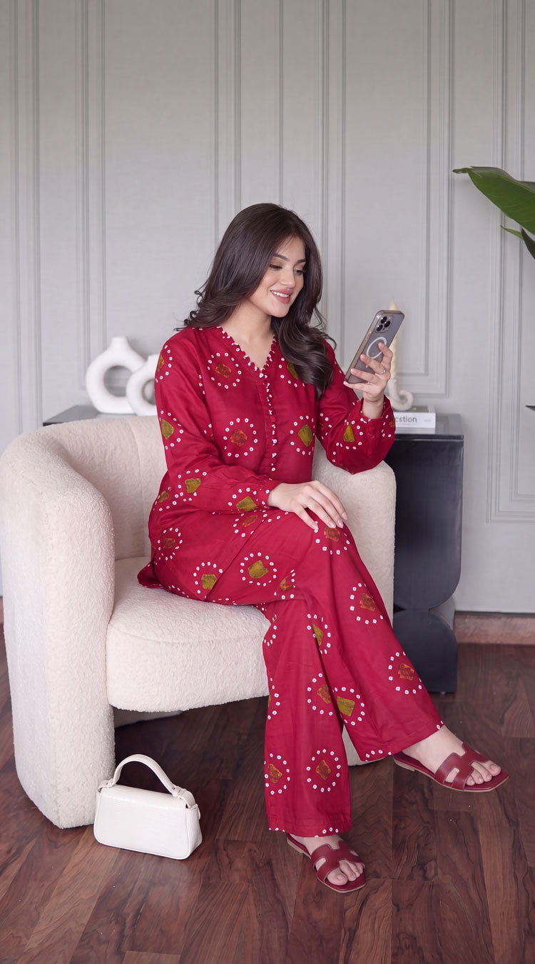 DES # 11186-88 RED 2 Pcs Unstitched Lawn