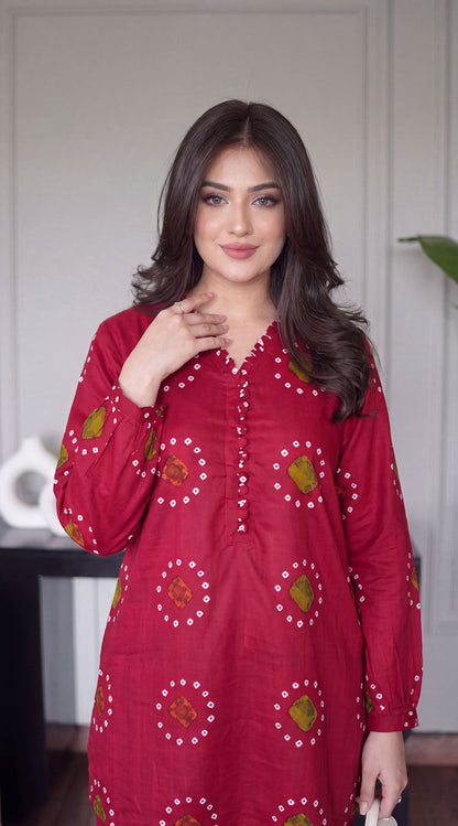DES # 11186-88 RED 2 Pcs Unstitched Lawn