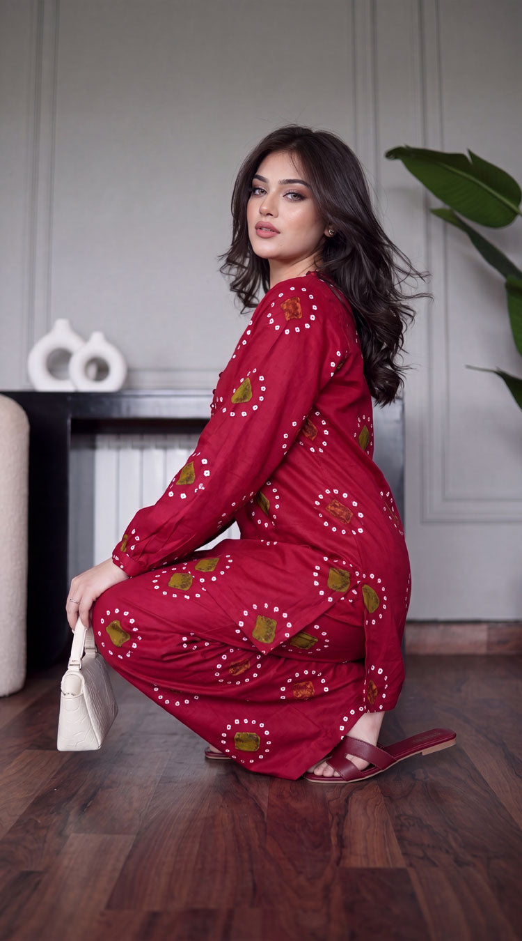 DES # 11186-88 RED 2 Pcs Unstitched Lawn