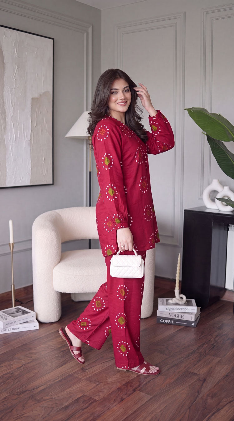 DES # 11186-88 RED 2 Pcs Unstitched Lawn