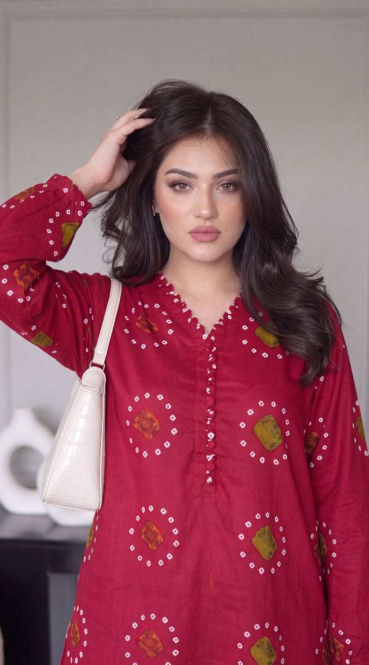 DES # 11186-88 RED 2 Pcs Unstitched Lawn