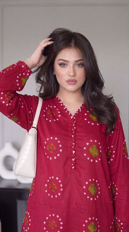 DES # 11186-88 RED 2 Pcs Unstitched Lawn