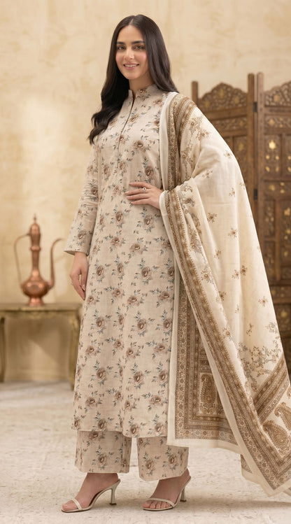 D# 4013 Beige Banadora Lawn 3 Pcs Unstitched