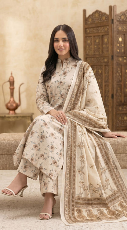 D# 4013 Beige Banadora Lawn 3 Pcs Unstitched